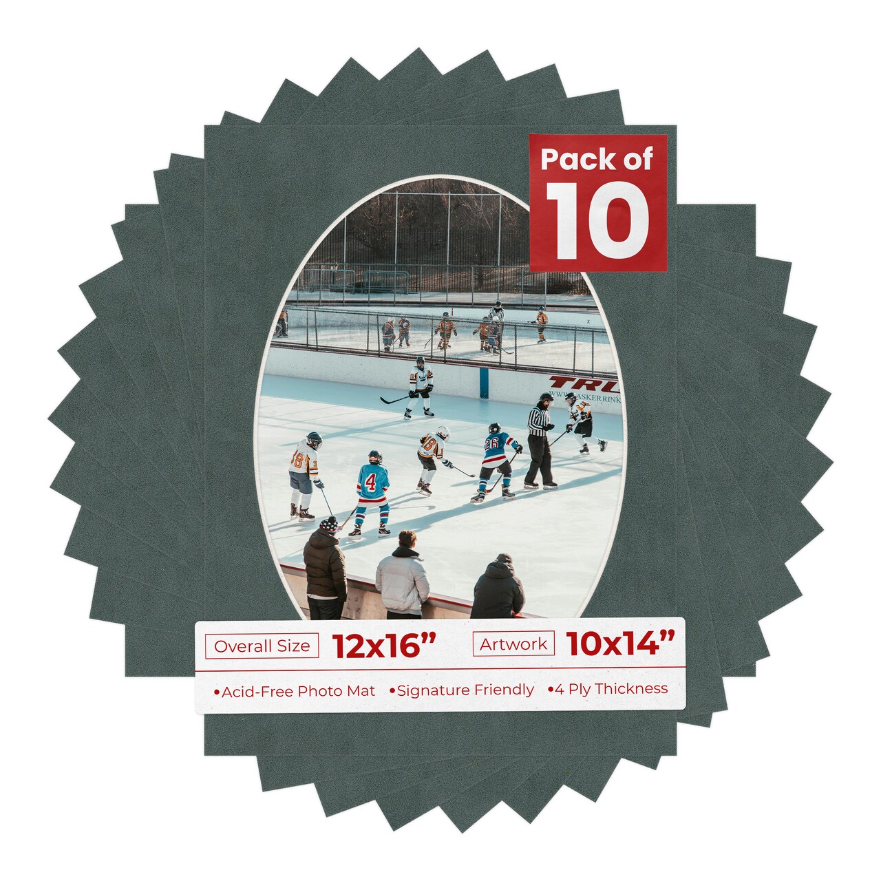 Dark Grey Suede Mat Board for 12x16 Frames - Oval Opening for 10x14 Photos